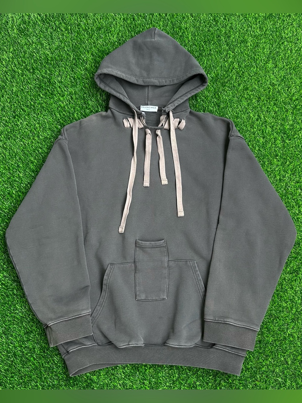 Balenciaga Back-Logo Grey Oversized Distressed Hoodie